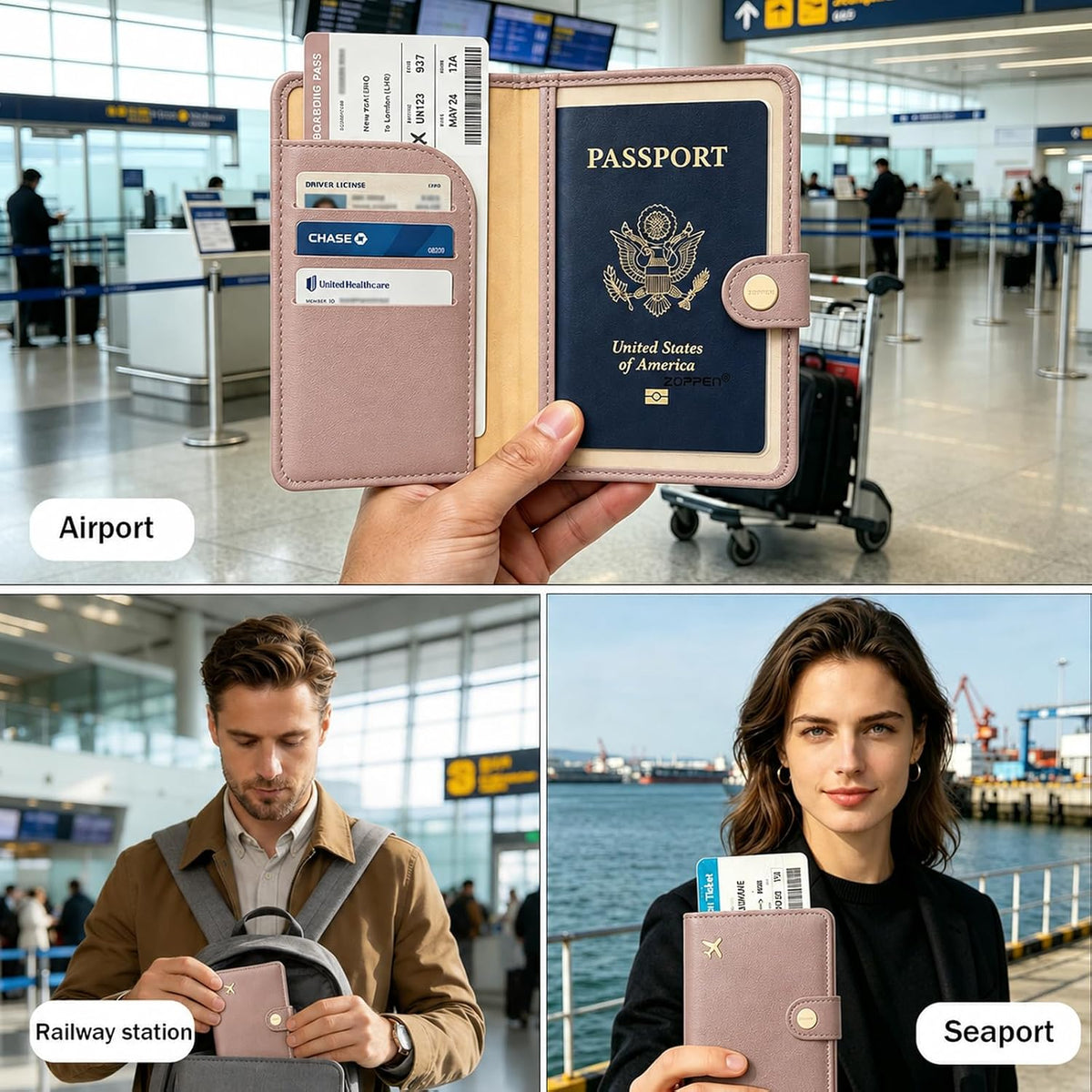 Passport Holder RFID Blocking Travel Wallet, Dusty Pink