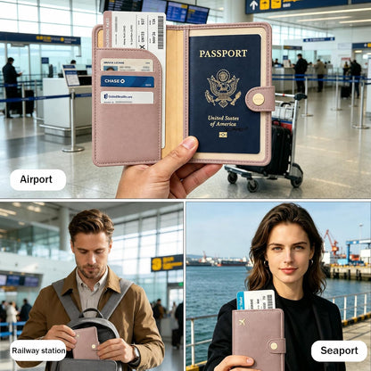 Passport Holder RFID Blocking Travel Wallet, Dusty Pink