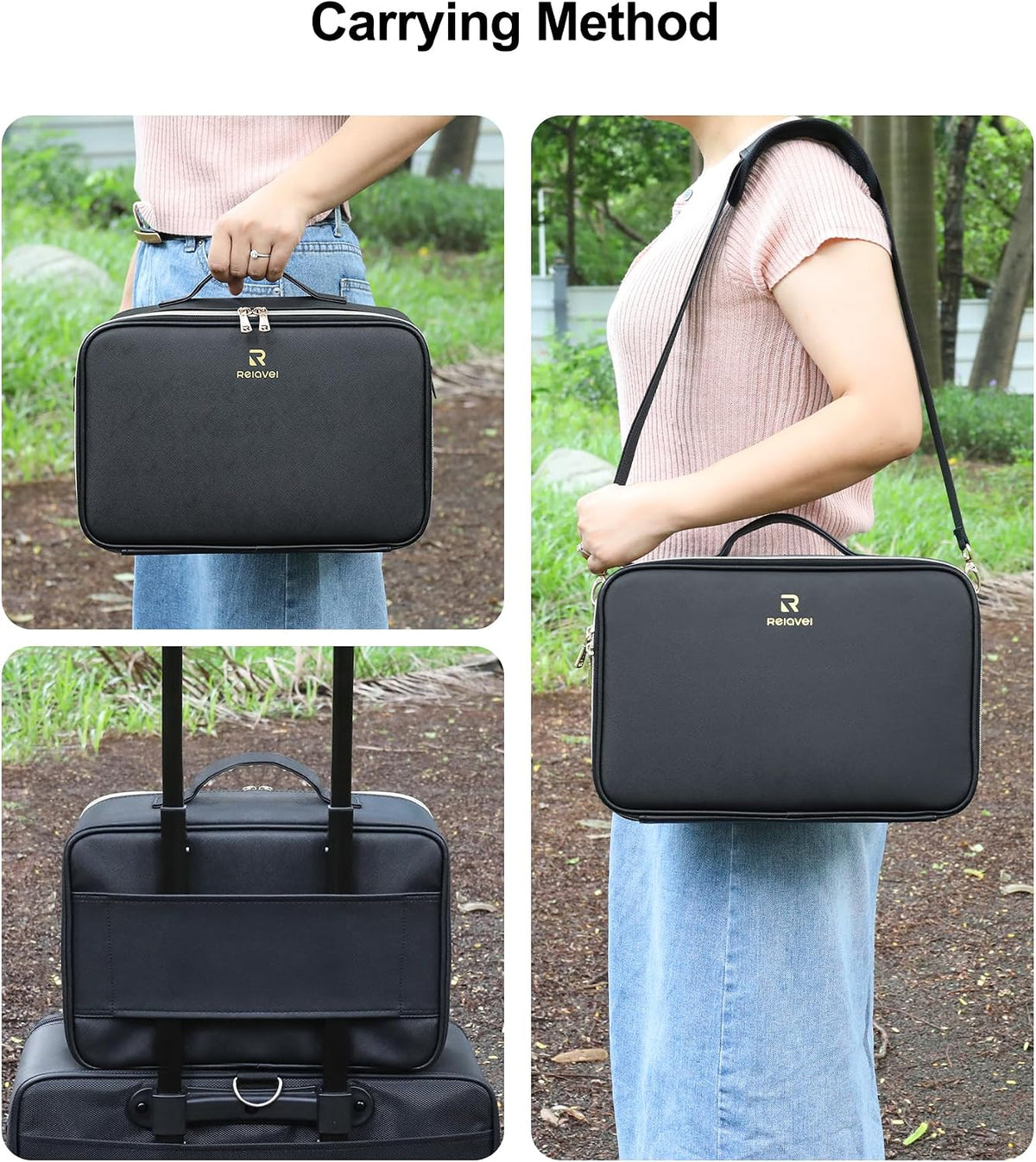 Makeup Train Case with LED Mirror, Professional Travel Cosmetic Bag with Removable Partitions,Compact Makeup Organizer, Waterproof Toiletry Case for Women, Black