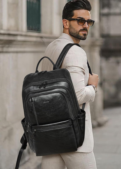 Leather Laptop Backpack for Women, 17 Inch Large Travel Laptop Backpack Purse for Casual Daypack College Work Bag