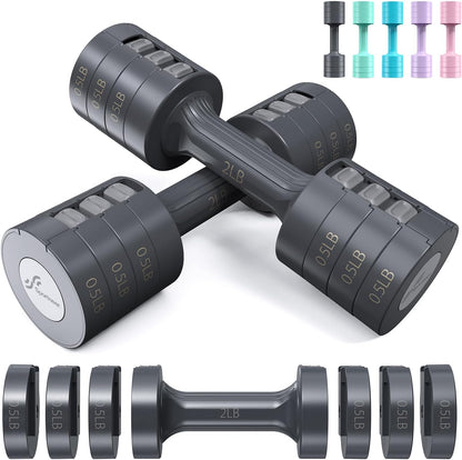 Adjustable Dumbbells Hand Weights Set: 5 Lb Dumbbell Set of 2 Each 2Lb 3Lb 4Lb 5Lb Free Weights Fast Adjust Weight 4 in 1 Weights Dumbbells Set for Women Men Home Gym Exercise Training
