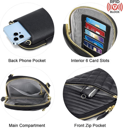 Small Crossbody Bags for Women Vegan Leather Cell Phone Wallet Purses for Women with Double Zipper,Rfid Wallet