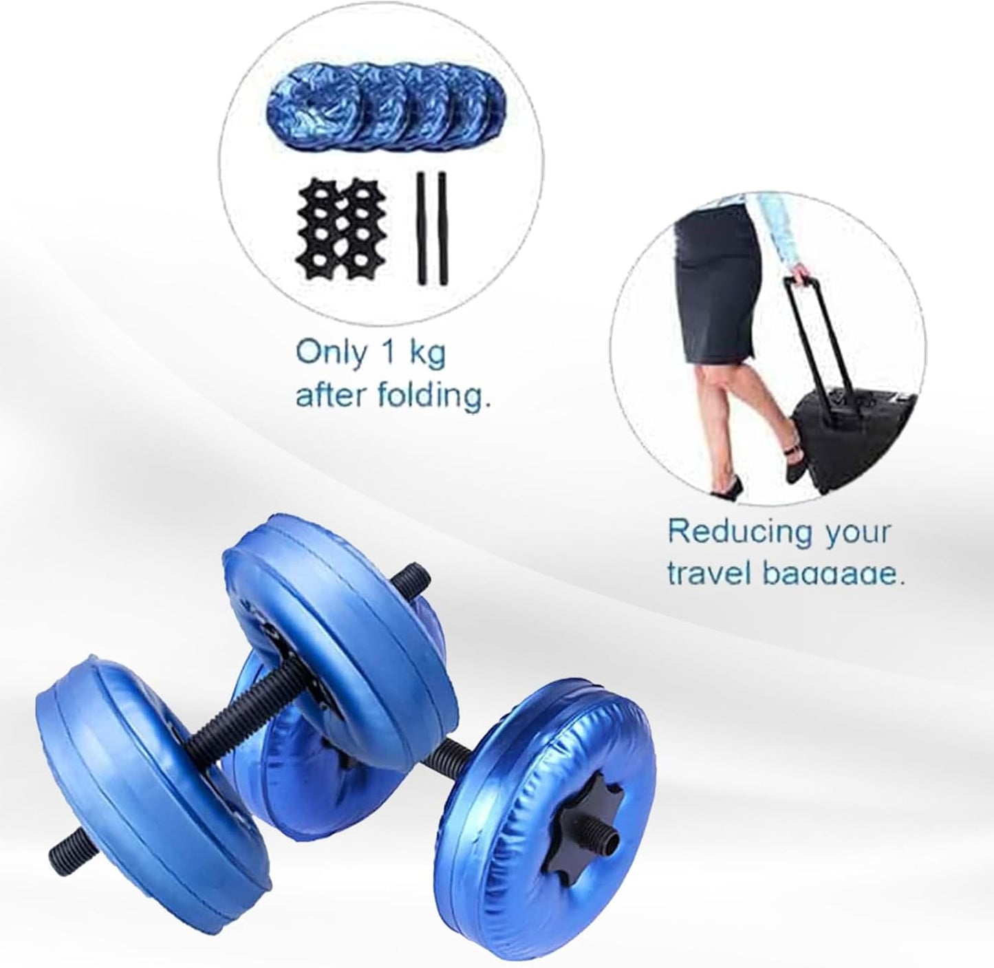 Water Filled Dumbbells Set, Water Filled Weights 2Pcs/Set, Portable Travel Weights, Shaping and Body Building, Strength Training, 8-10Kg Portable PVC Travel Dumbbells