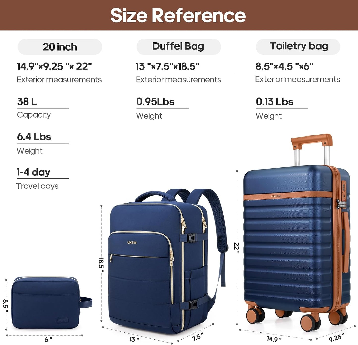 Luggage Sets 3Piece, Carry on Luggage 20In Suitcase Set with Backpack