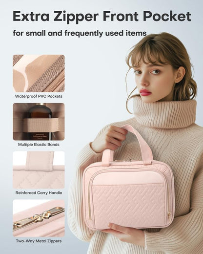 Hanging Travel Toiletry Bag Women Men, Pale Pink, Medium
