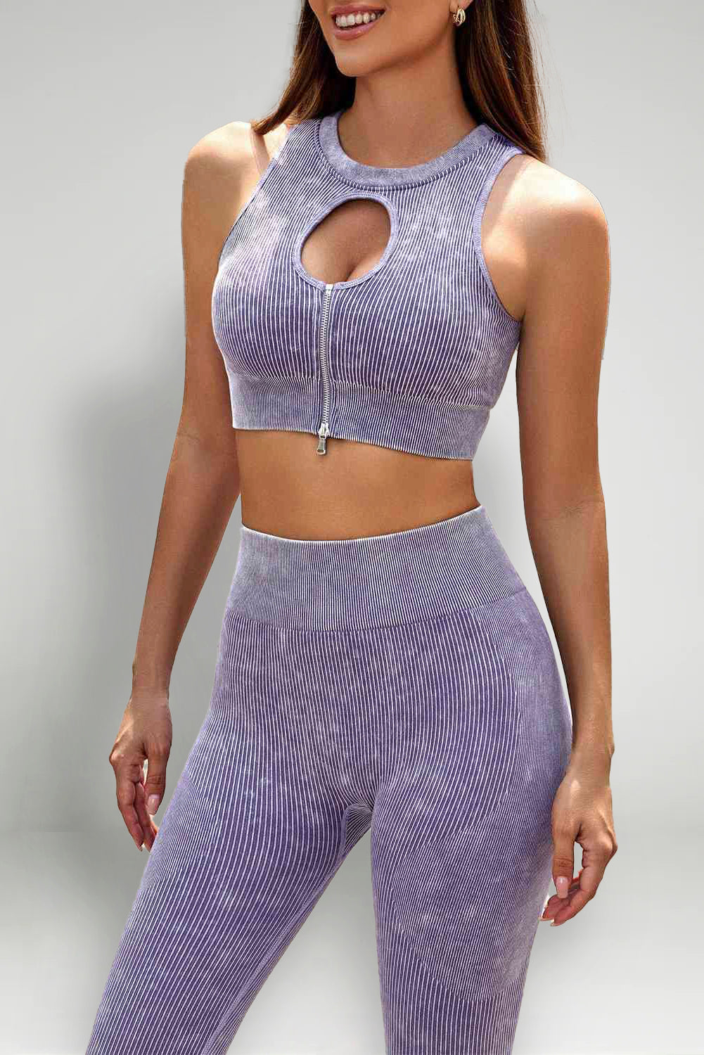 Cutout Zip-Front Cropped Sports Tank