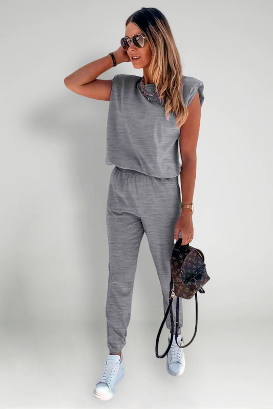 Padded Shoulder Top and Joggers Lounge Set