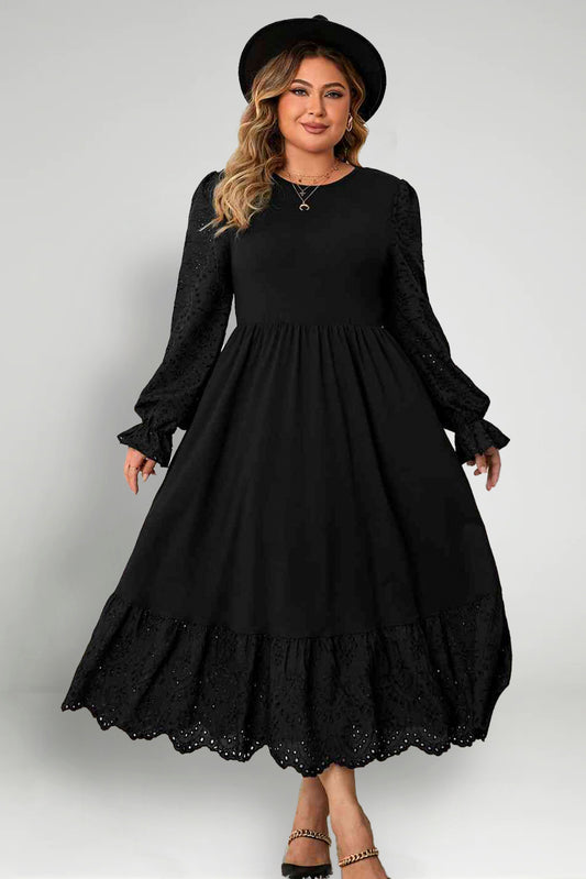 Plus Size Flounce Sleeve Lace Detail Dress