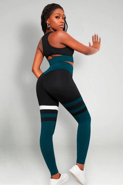 Striped Sports Bra and High Waisted Yoga Leggings Set