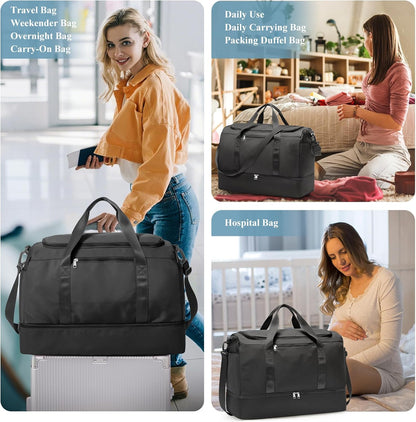 Travel Duffel Bag,Carry-On Overnight Weekender Bags with Shoes Compartment