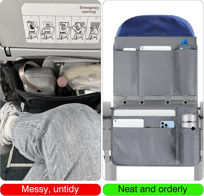 Airplane Tray Table Cover with under Desk Attachment Set, Travel Accessories for Seat Back Organize & Item Storage, Washable Airplane Accessories with Water Bottle Holder (Grey)