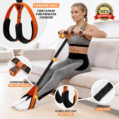 Multifunction Pedal Resistance Band with Handle, Upgraded Exercise Equipment with Soft Foot Pedal for Sit up & Full-Body Home Gym Workouts, Core/Abs Training, Pilates, Yoga & Physical Therapy