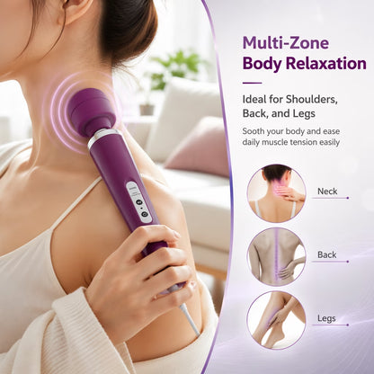 Personal Wand Electric Massager with 10 Powerful Vibrations, Handheld Neck Shoulder Back Body Massager Wand Massage for Deep Muscles Pain Relief (Purple)