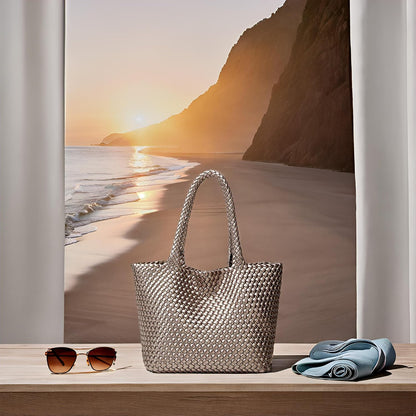 Woven Tote Bag for Women: Vegan Leather Purse for Weekend Travel