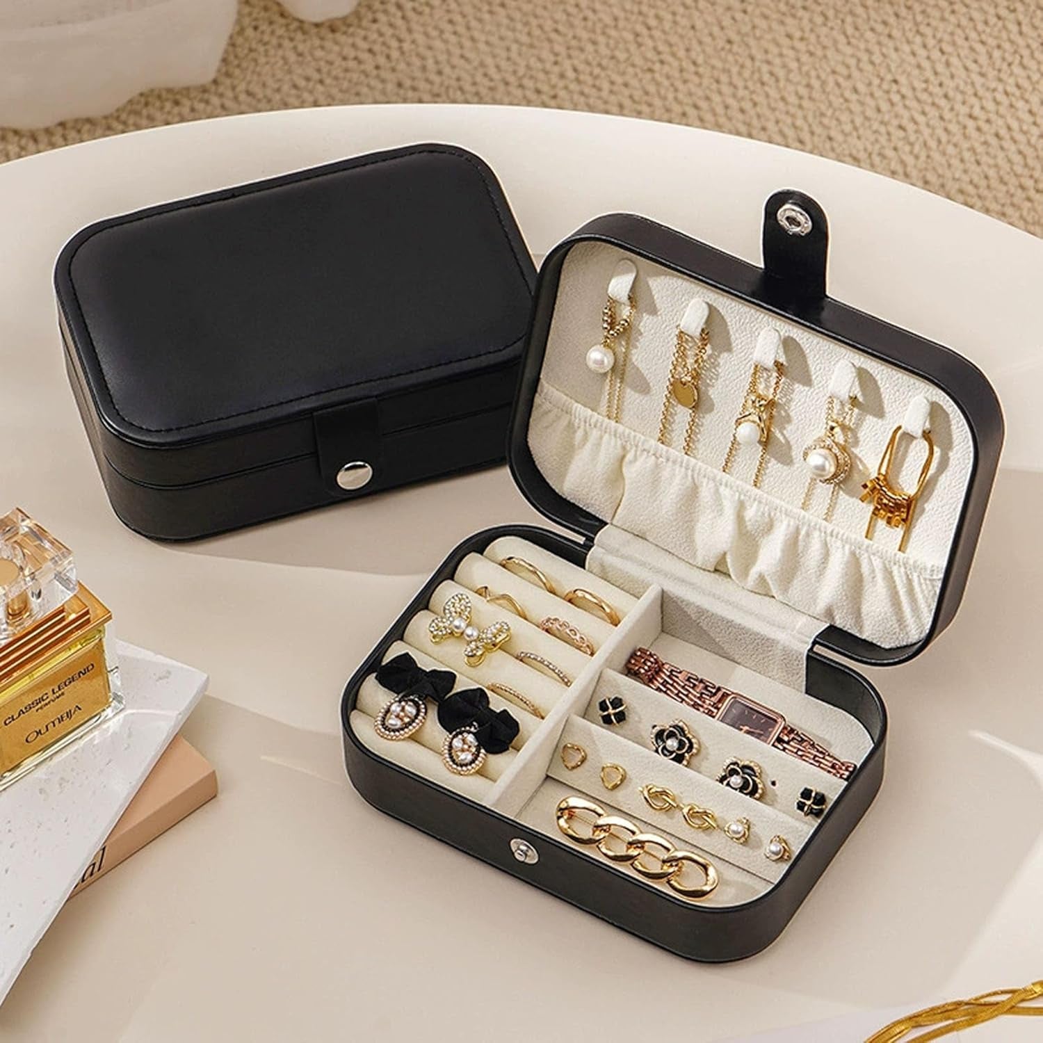 Travel Jewelry Box,Jewelry Travel Case, Small Jewelry Box,2 Layer Travel Jewlery Case, PU Leather Mini Portable Jewerly Storage Display Holder for Earrings, Ring, Necklaces, Bracelets