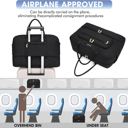 Large Travel Duffle Bags for Women: 35L Weekender Bag with Shoe Compartment