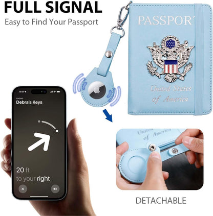 Passport Holder for Travel,Passport Cover Case with RFID (Light Blue)
