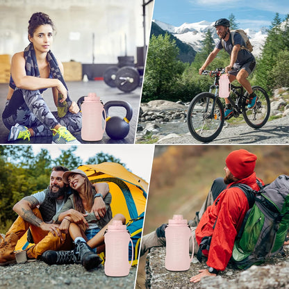 Collapsible Water Bottles, 2L/64OZ Travel Water Bottle Bottle with Straw, Half Gallon Large Water Bottle for Travel Outdoor Sports Runing Fitness Yoga (Upgraded Pink)