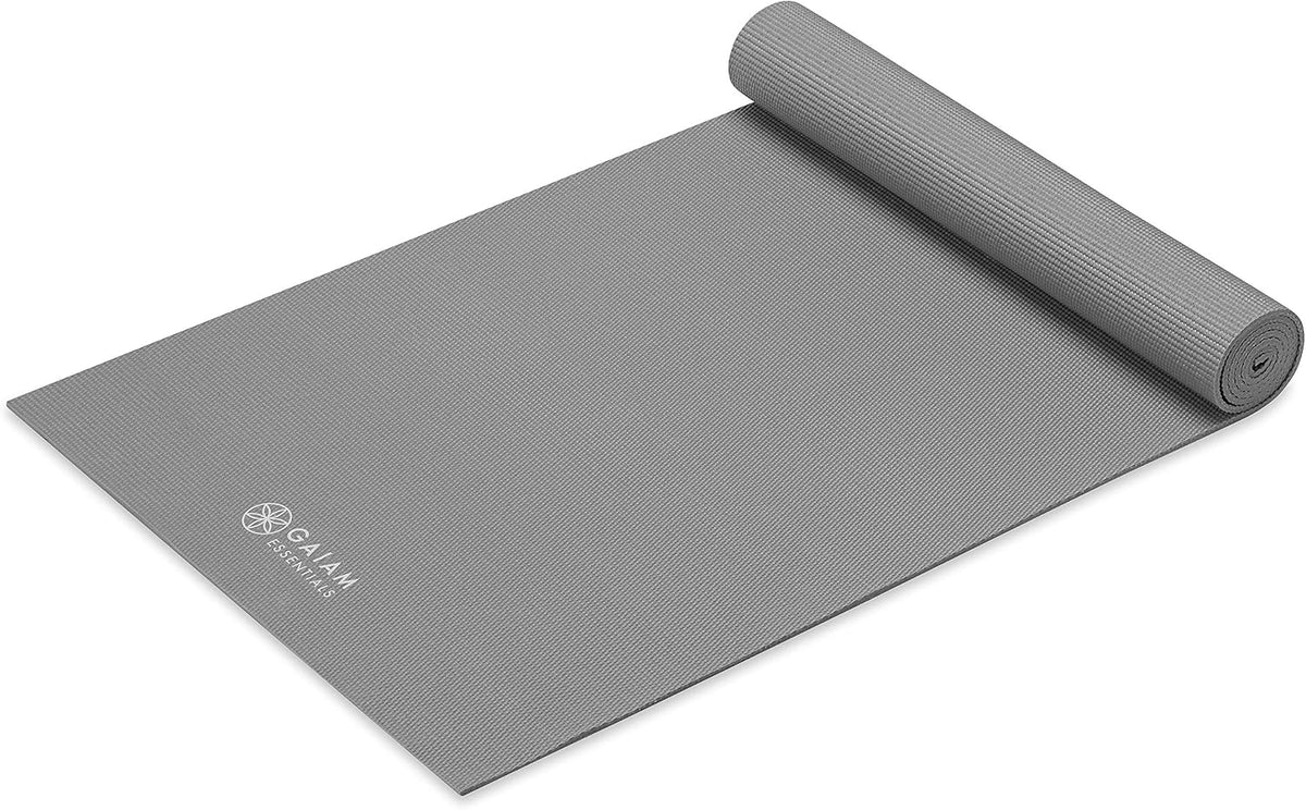 Gaiam Essentials 1/4" Thin (6Mm) Yoga & Pilates, Fitness & Exercise Mat with Easy-Cinch Carrier Strap Cusion Support for Fitness and Gym Workouts