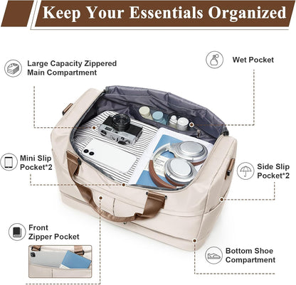Travel Duffel Bag with Shoe Compartment,Overnight Weekender Bags for Women