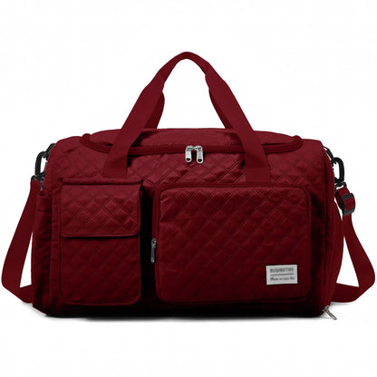 Travel Duffle Bag for Women Men, Weekender Overnight Bags Carry on Gym Bag with Wet Pocket/Adjustable Strap/Shoe Compartment, Foldable Waterproof Duffel Tote for Plane Sports Dance, Wine Red