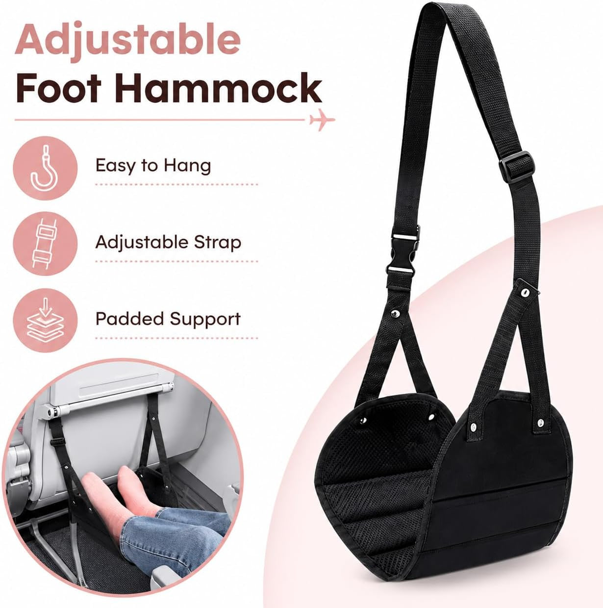 Travel Pillow and Blanket Set - Foot Hammock Rest Airplane Essentials, Pink