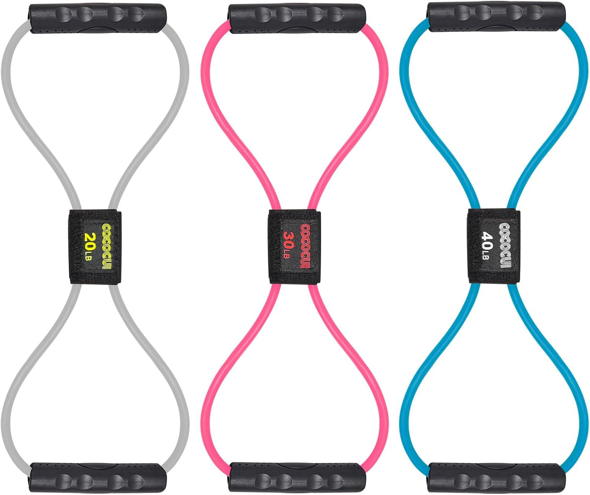 Figure 8 Resistance Bands with Handles for Women Men, Exercise Bands for Back, 8 Shaped Resistance Bands for Arms, Shoulder, Leg Stretching, Physical Therapy, Yoga, Pilates, Home Gym Workout Equipment