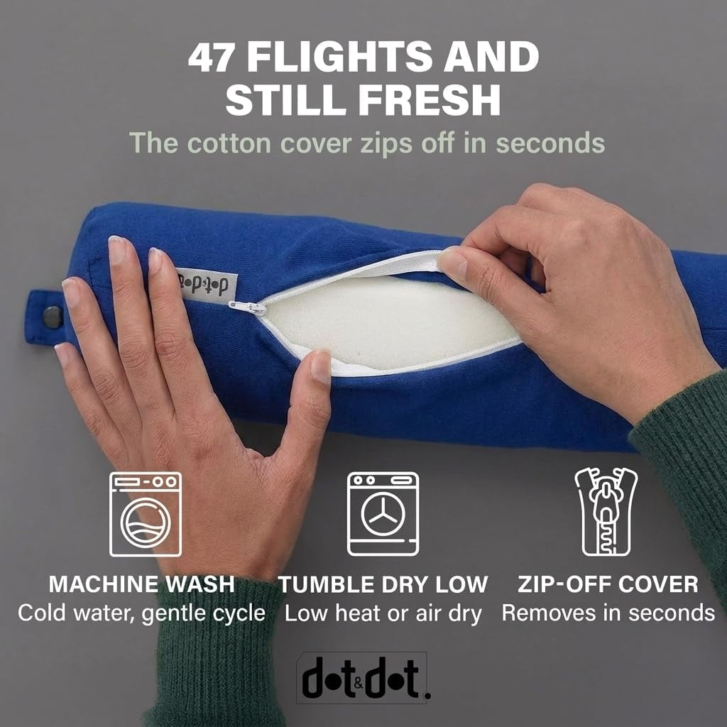 Twist Memory Foam Travel Pillow, Bendable Neck Pillow for Airplane, Car and Home, 26-Inch Adjustable Roll with Washable Cotton Cover, Sapphire