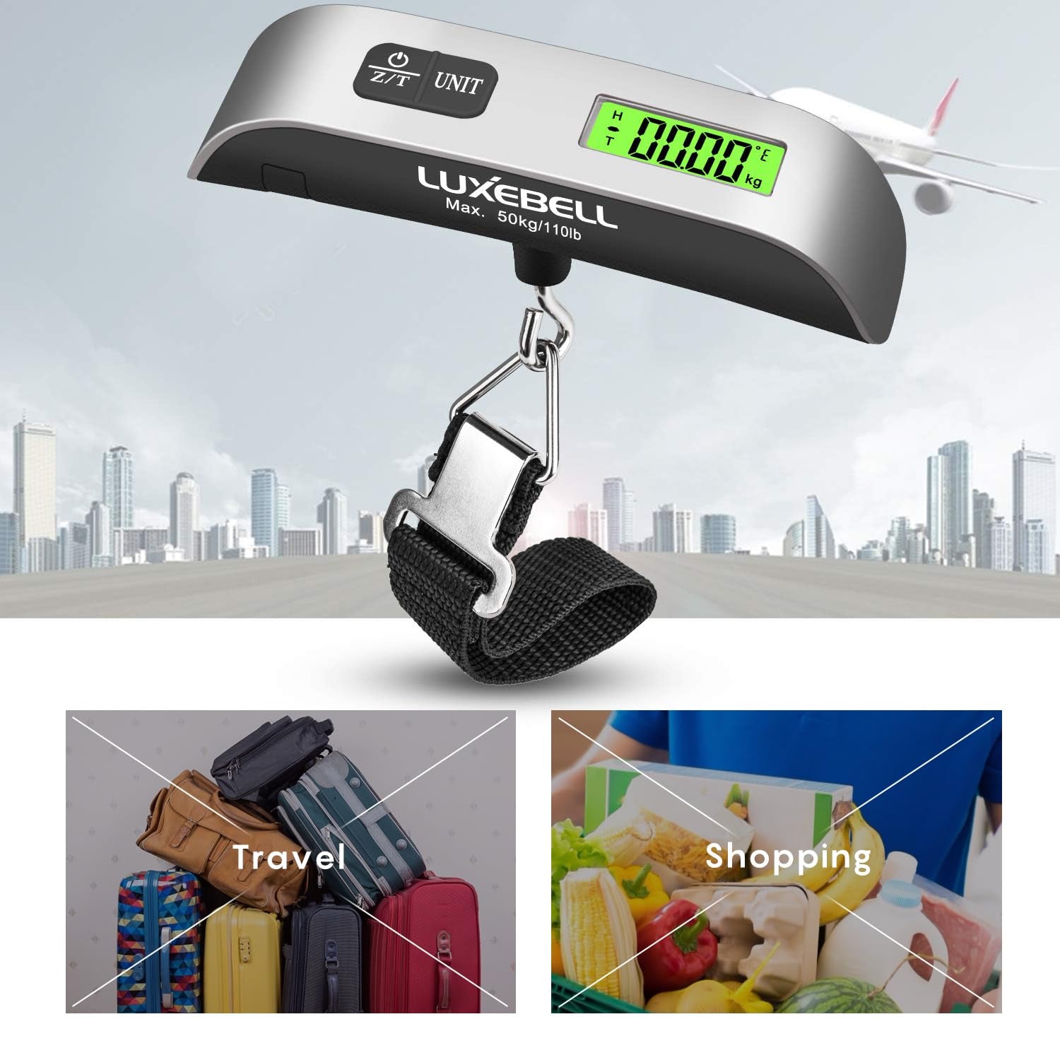 Luggage Scale Portable Handheld Digital Suitcase Weight 110Lbs Airplane Travel Essentials Gift LCD Backlight Temperature Sensor