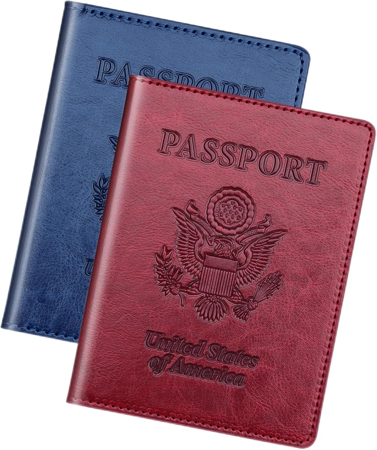 Passport Holder 2Pcs, Passport Cover Wallet Case for Women Men Family, Passports Book Holders Travel Must Haves Cruise Ship Essentials (Dark Blue & Wine Red)