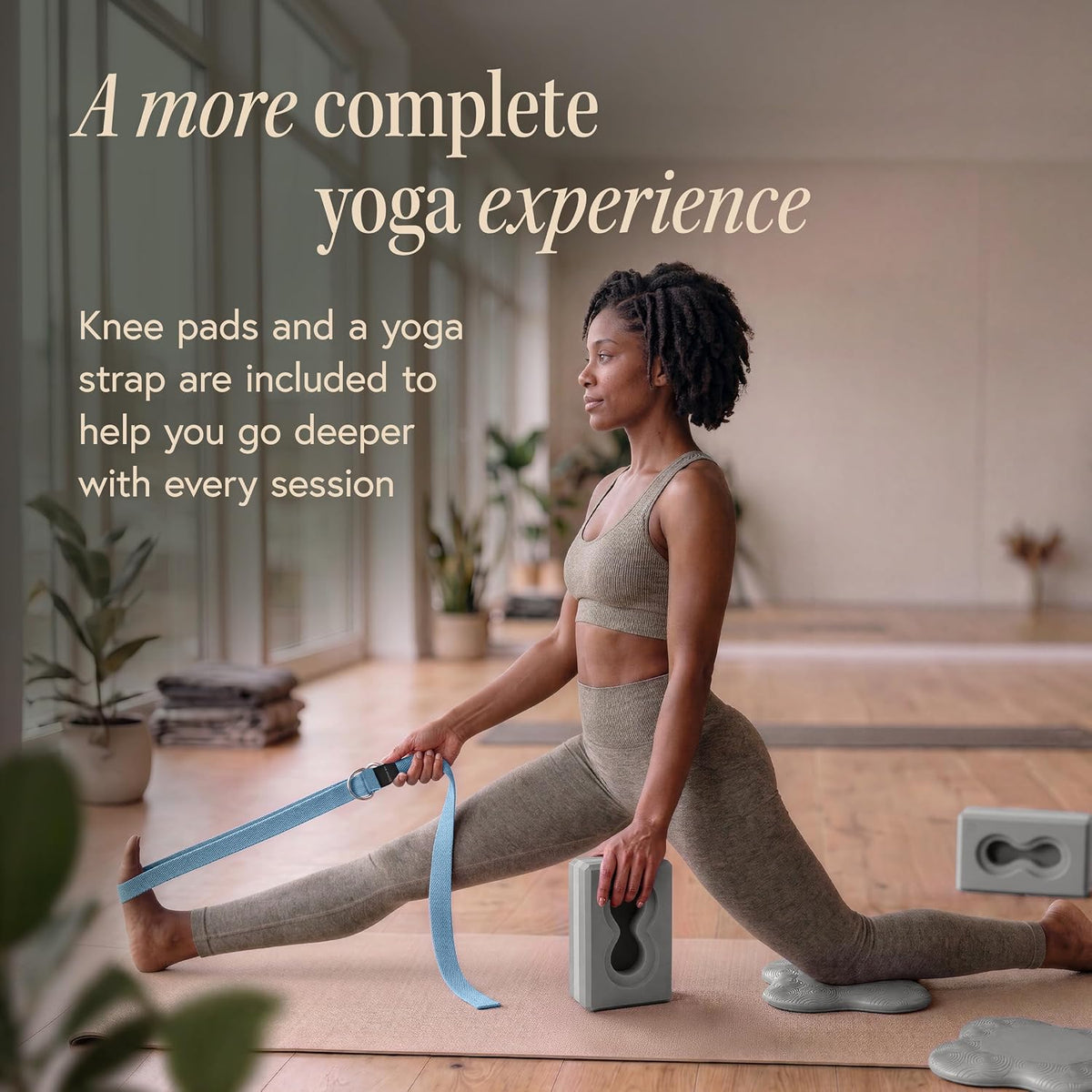Yoga Blocks Wrist Support; Yoga Blocks 2 Pack with Knee Pads and Strap to Put Less Weight on Wrists; Durable, Versatile Yoga Brick Exercise Block Set, Blocks Yoga