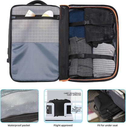 Travel Carry on Backpack 50L Expandable Flight Approved Backpacks 17.3 Inch Laptop and USB Charging Port Bags Water Resistant Business Back Pack for Women & Men