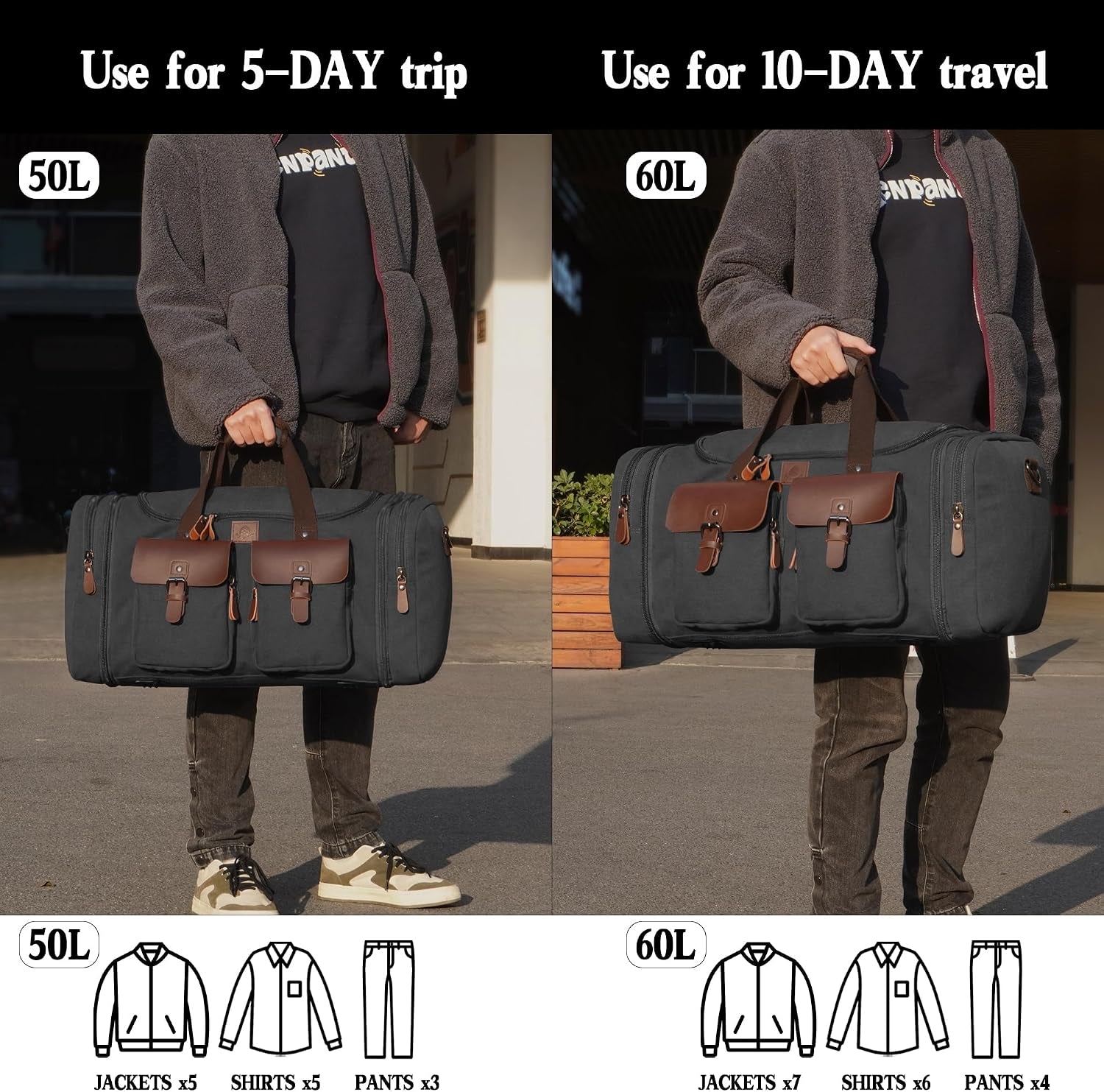Canvas Duffle Bag for Men - 50L Expandable Travel Duffel Bags