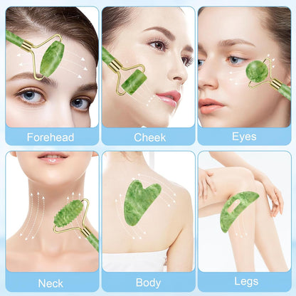Cooling Natural Jade Face Roller & Gua Sha Tool