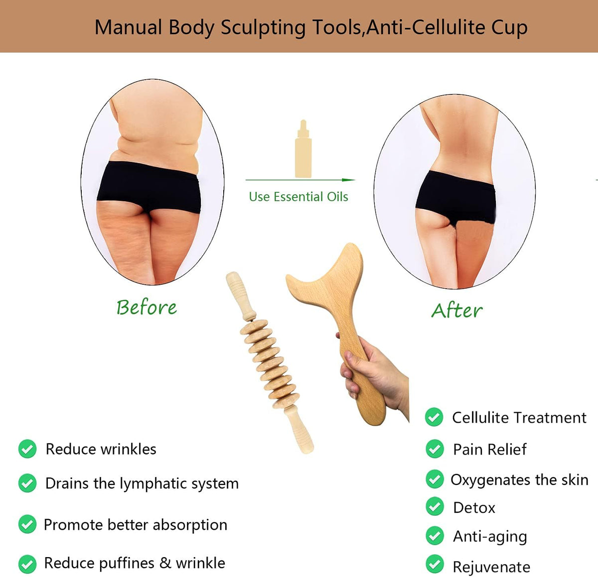 Wood Therapy Massage Tools Wooden Gua Sha Kits Maderoterapia Kit Body Sculpting Tools Wood Massager Roller for Relax Muscles (2)