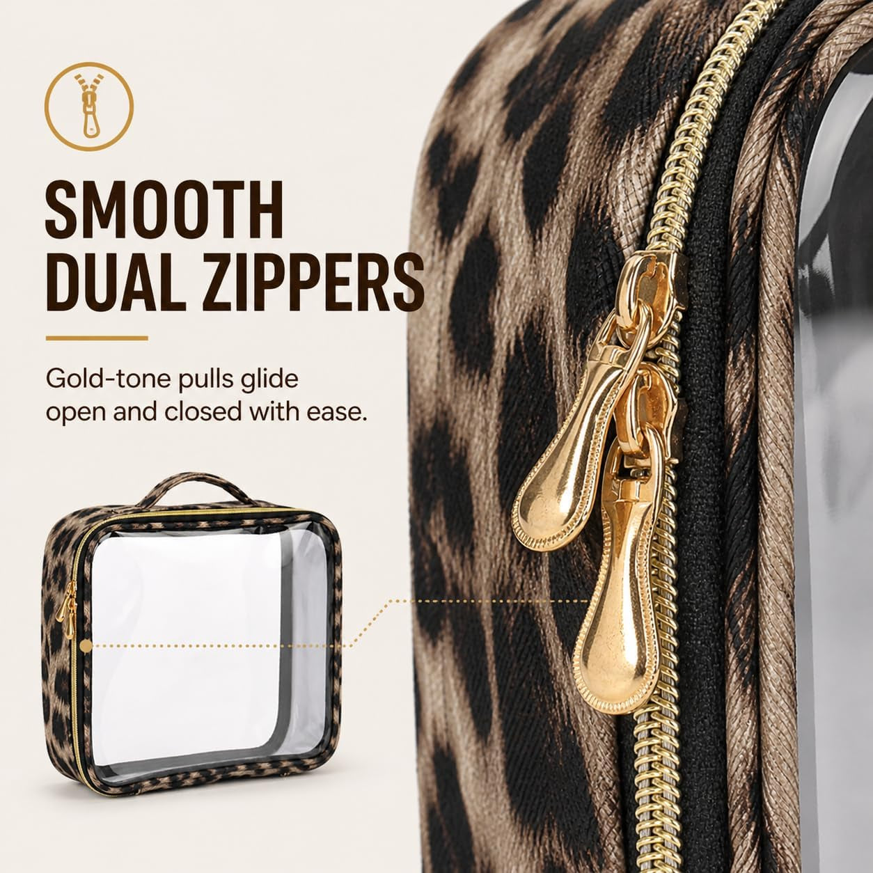 Clear Makeup Bags with Zipper, TSA Approved Travel Toiletry Bag,Clear Cosmetic Bag, Waterproof Make up Bag for Women