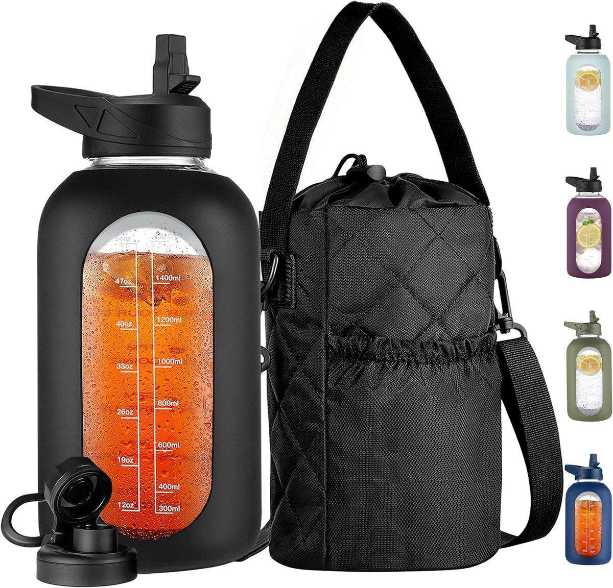 64 Oz Glass Water Bottle with Straw and Insulated Bottle Holder