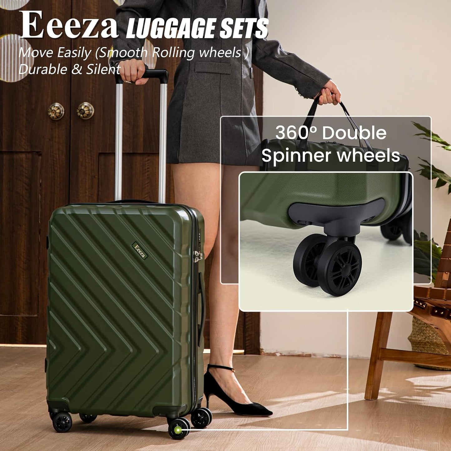 ABS+PC Luggage Sets 5 Piece,Suitcases with Wheels(20"/24"/28"),Red