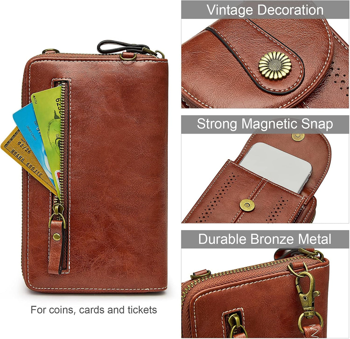 Women RFID Blocking Crossbody Cell Phone Purse PU Leather Wallet