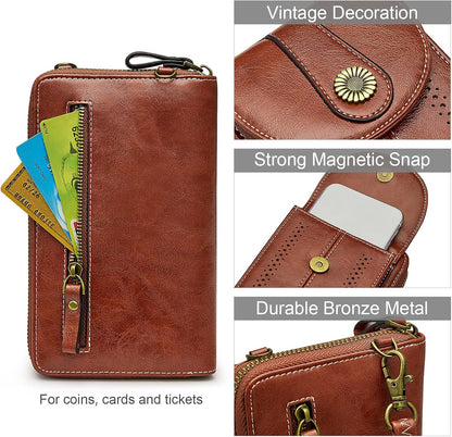 Women RFID Blocking Crossbody Cell Phone Purse PU Leather Wallet