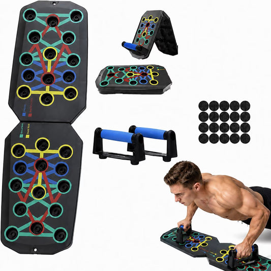 Foldable Push up Board, 28-In-1 Portable Home Gym Equipment for Home Workout, Color-Coded Training System for Chest, Shoulders, Triceps and Back
