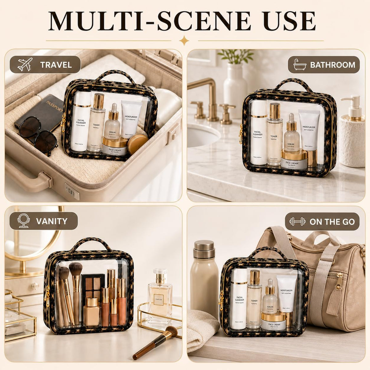 Clear Makeup Bags with Zipper, TSA Approved Travel Toiletry Bag,Clear Cosmetic Bag, Waterproof Make up Bag for Women