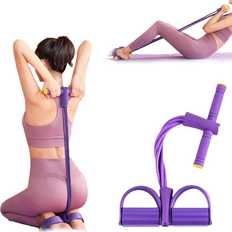 6-Tube Pedal Puller Resistance Band, Multifunction Tension Rope for Home Gym, Arm Leg Abdomen Waist Training Equipment for Stretching & Slimming, Yoga Pilates Exercise Band for Women & Men (Purple)