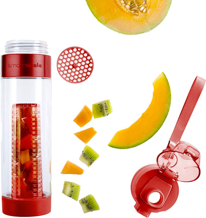 Clear Water Bottle - Shatterproof Not Glass Fruit Infuser Water Bottle, Flip Top 24 Oz BPA Free Tritan Plastic Water Bottle, Pretty Reusable Fruit Infused Water Bottles for Women with Sleeve