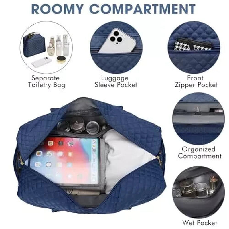 Large Women Travel Duffle Bag, Weekender Bags for Women with Shoe Navy