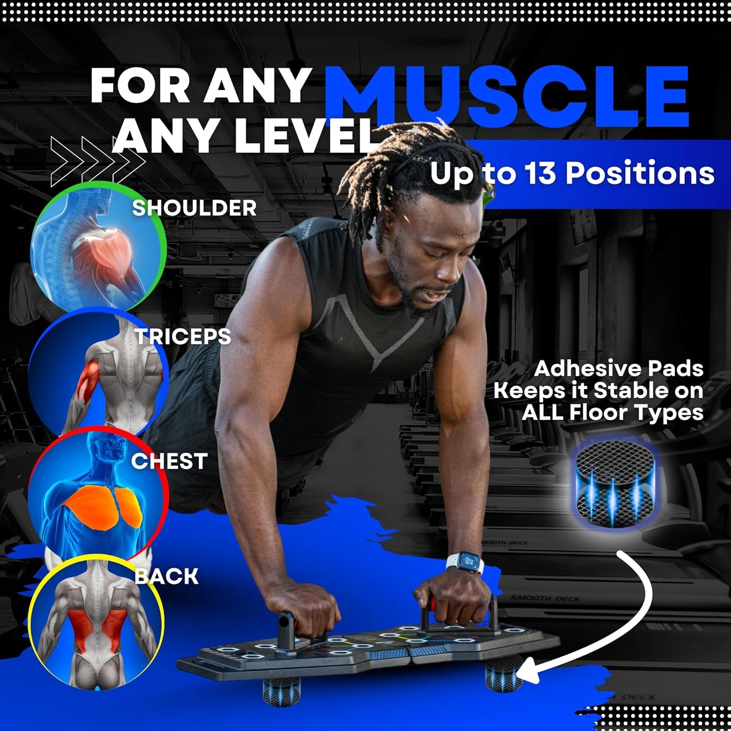Push up Board for Full Body Workout at Home - Portable, Joint Friendly, Fun & Motivating Home Workout Equipment with QR Code Guided Workouts - Ideal for Men, Women, Teens -
