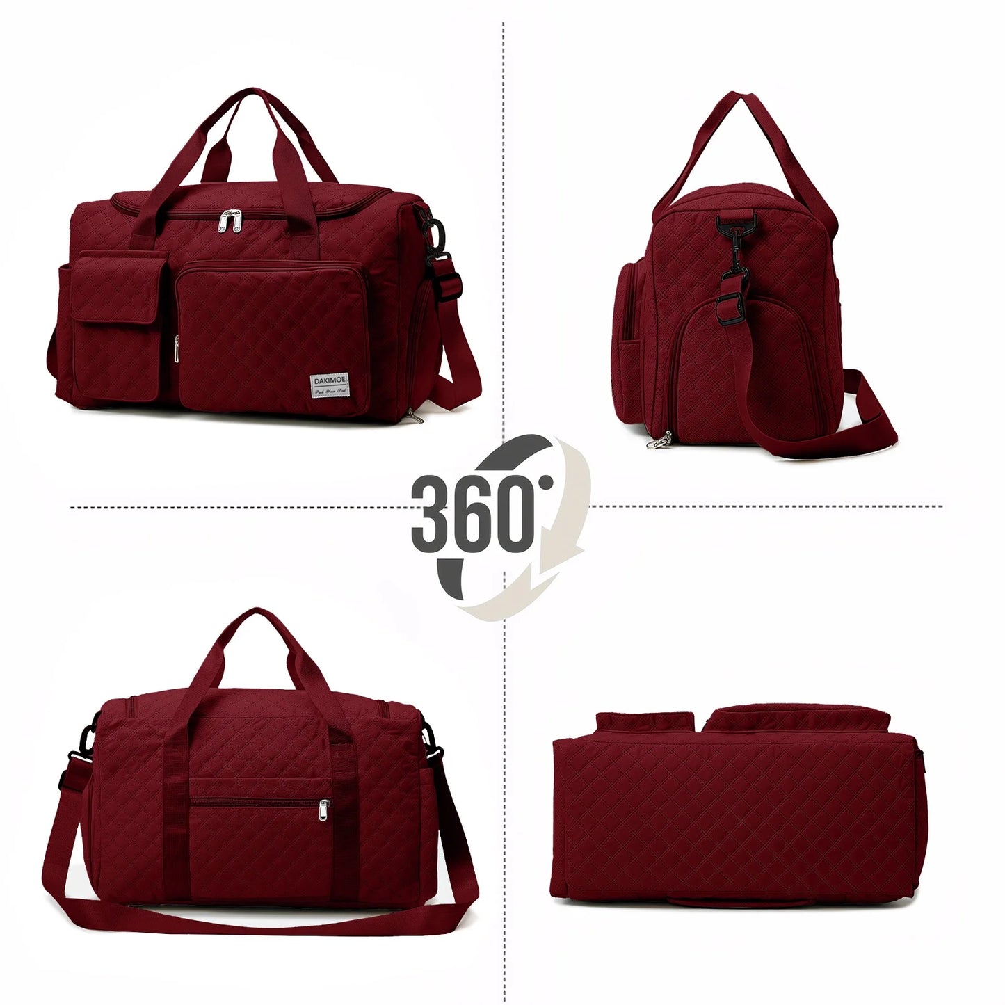 Travel Duffle Bag for Women Men, Weekender Overnight Bags Carry on Gym Bag with Wet Pocket/Adjustable Strap/Shoe Compartment, Foldable Waterproof Duffel Tote for Plane Sports Dance, Wine Red