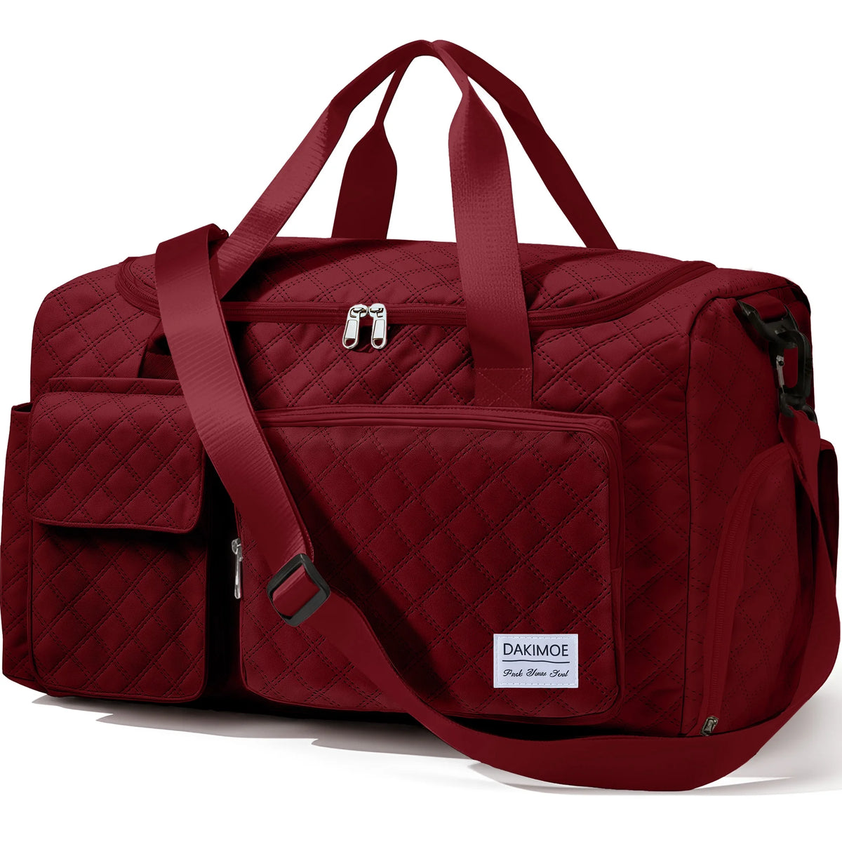 Travel Duffle Bag for Women Men, Weekender Overnight Bags Carry on Gym Bag with Wet Pocket/Adjustable Strap/Shoe Compartment, Foldable Waterproof Duffel Tote for Plane Sports Dance, Wine Red