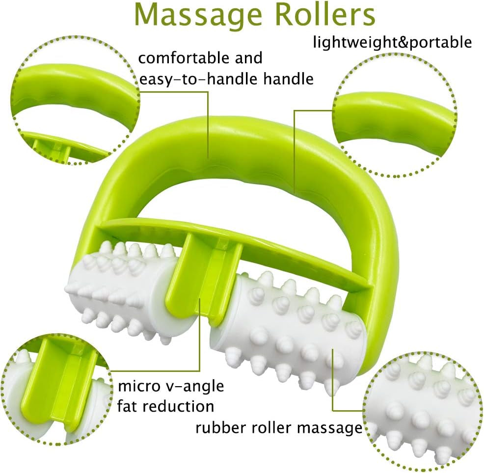 Cellulite Massage, Fascia Blaster Tool with Two-Wheel Massage Handle,Relax Muscles to Relieve Stress,Increases Blood Circulation,Apply to Arm/Shoulder/Leg/Back/Buttocks/Abdomen(Green)