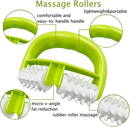 Cellulite Massage, Fascia Blaster Tool with Two-Wheel Massage Handle,Relax Muscles to Relieve Stress,Increases Blood Circulation,Apply to Arm/Shoulder/Leg/Back/Buttocks/Abdomen(Green)